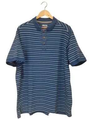 Duluth Trading Co Blue and White Striped Polo Shirt Mens Size XL